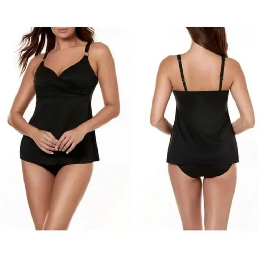 Miraclesuit Black Solid Surplice Underwire Tankini Top 6533010 Size 34DDD